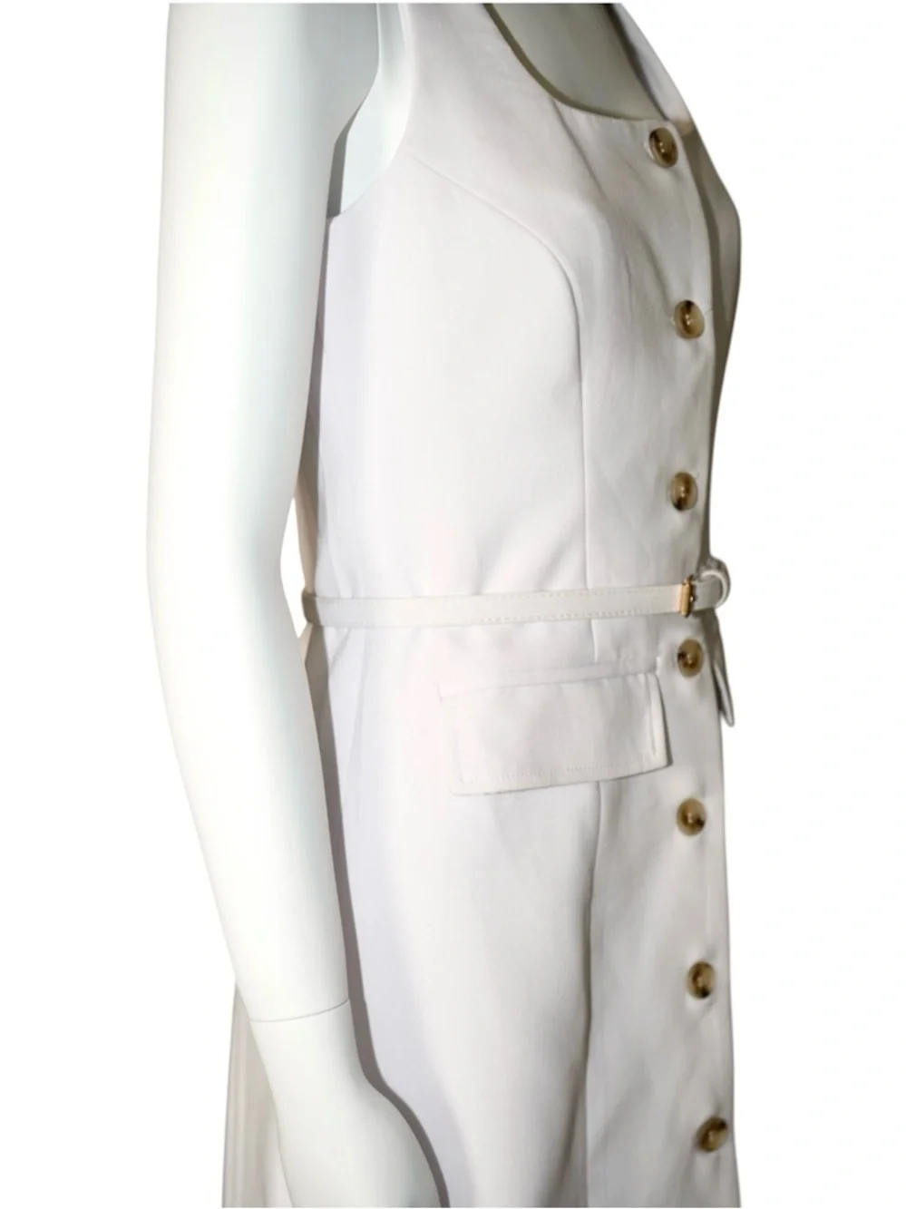 Saks Fifth Avenue Sleeveless Button-Front Off White Dress with Belt Size X-Small - Picture 9 of 14